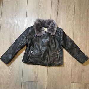 Genuine Kids Faux Leather Moto Jacket w/ Faux‎ Fur Collar - Black Size 18 Months